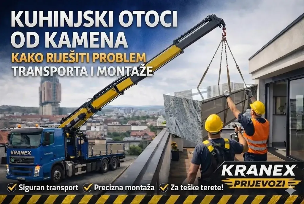 Dizanje kuhinjskog otoka od kamena kranom – Kranex Zagreb