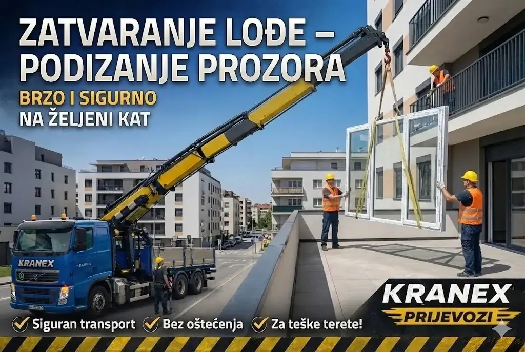 Zatvaranje lođe – podizanje prozora kranom, Kranex Prijevozi