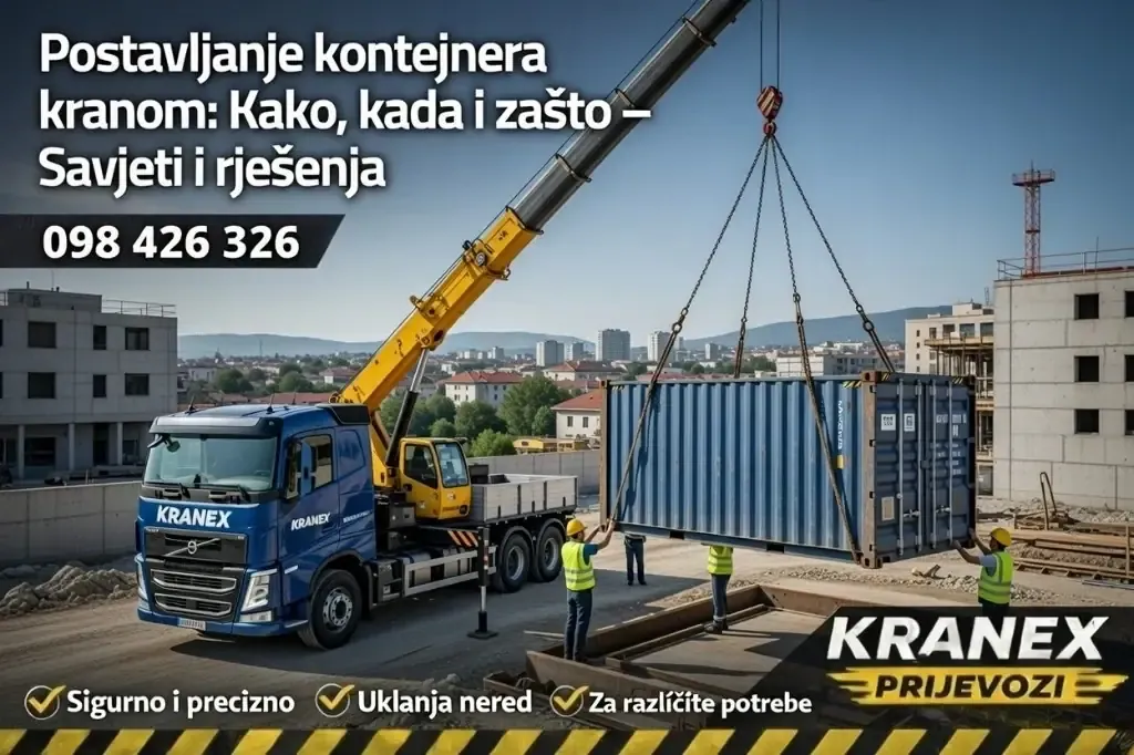 Postavljanje kontejnera kranom u Zagrebu - Kranex