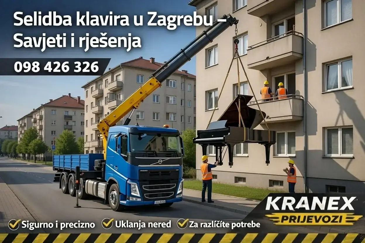 Kako unijeti klavir u stan u Zagrebu Selidba i podizanje klavira Zagreb – Kranex kamion s kranom