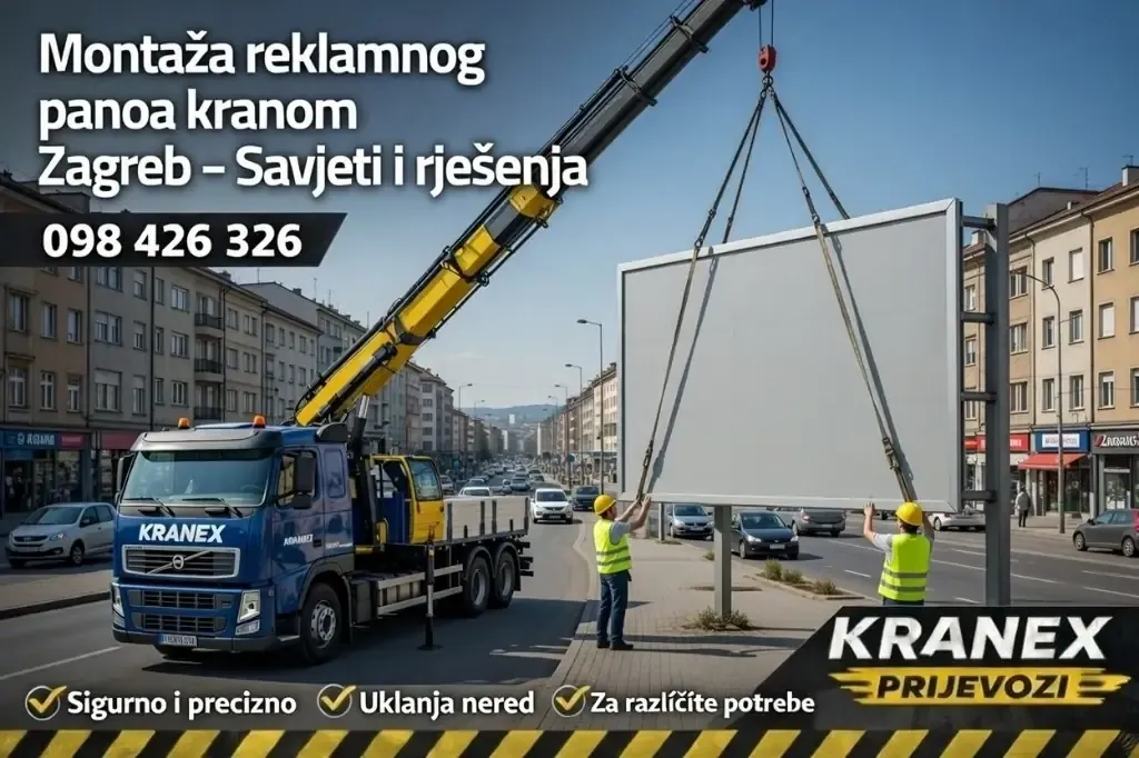 Montaža reklamnog panoa kranom u Zagrebu – Kranex